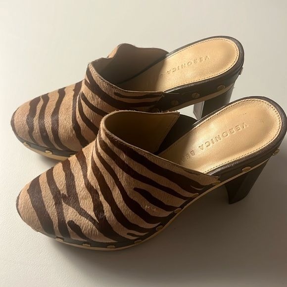 Veronica Beard Women’s Grita Genuine Calf Hair Mule Clogs Brown Size 5.5