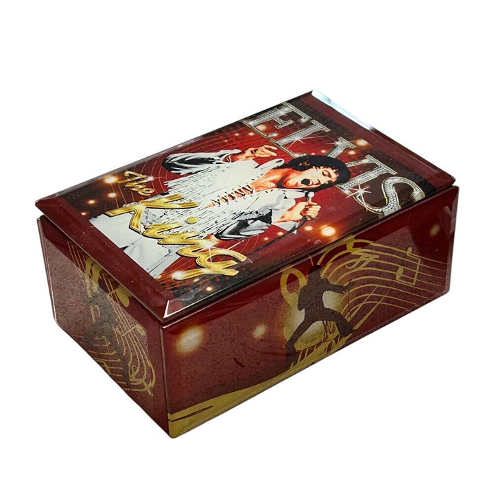 Elvis Presley The King Glass Music Jewelry Box plays Heartbreak Hotel