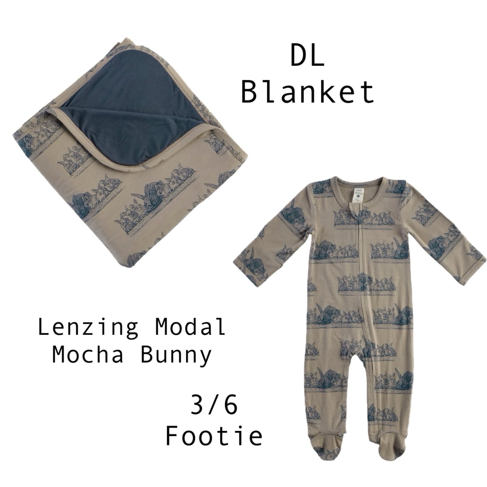 NIB Kate Quinn Lenzing Modal Mocha Bunny set - Blanket & Footie