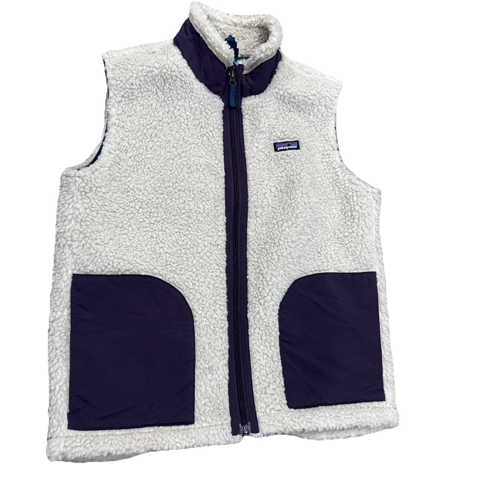 Patagonia Vest Kids XL Oatmeal Purple Retro X Vest Fleece Sherpa Full Zip 14
