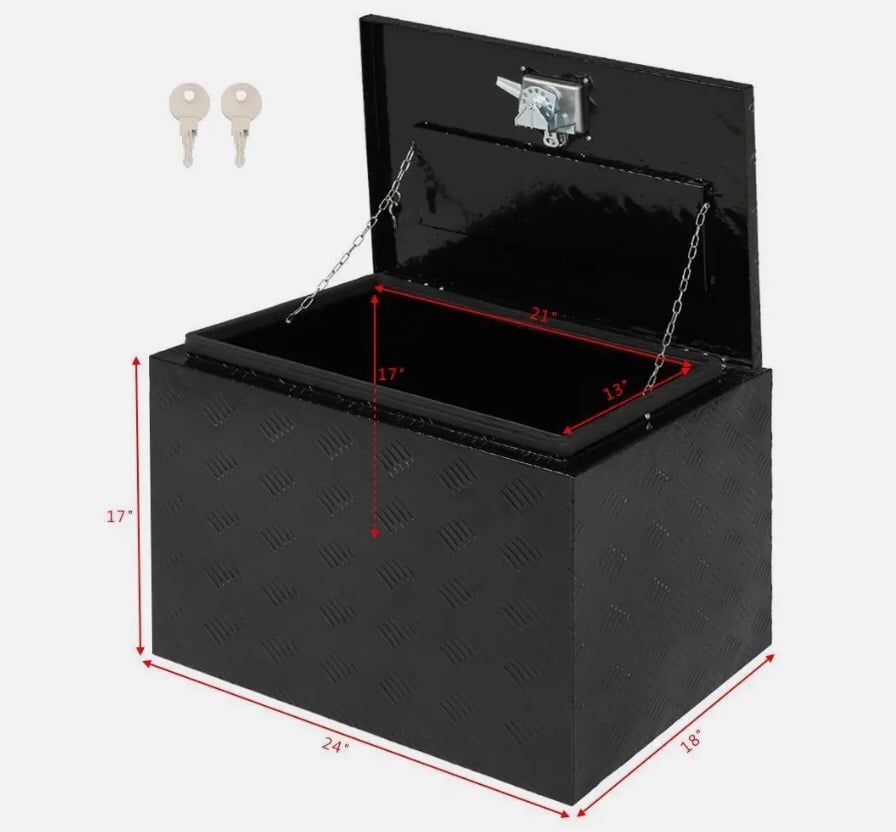 24 L Aluminum Tool Box Under body Bed Trailer RV Truck Storage w/Lock Five Bar