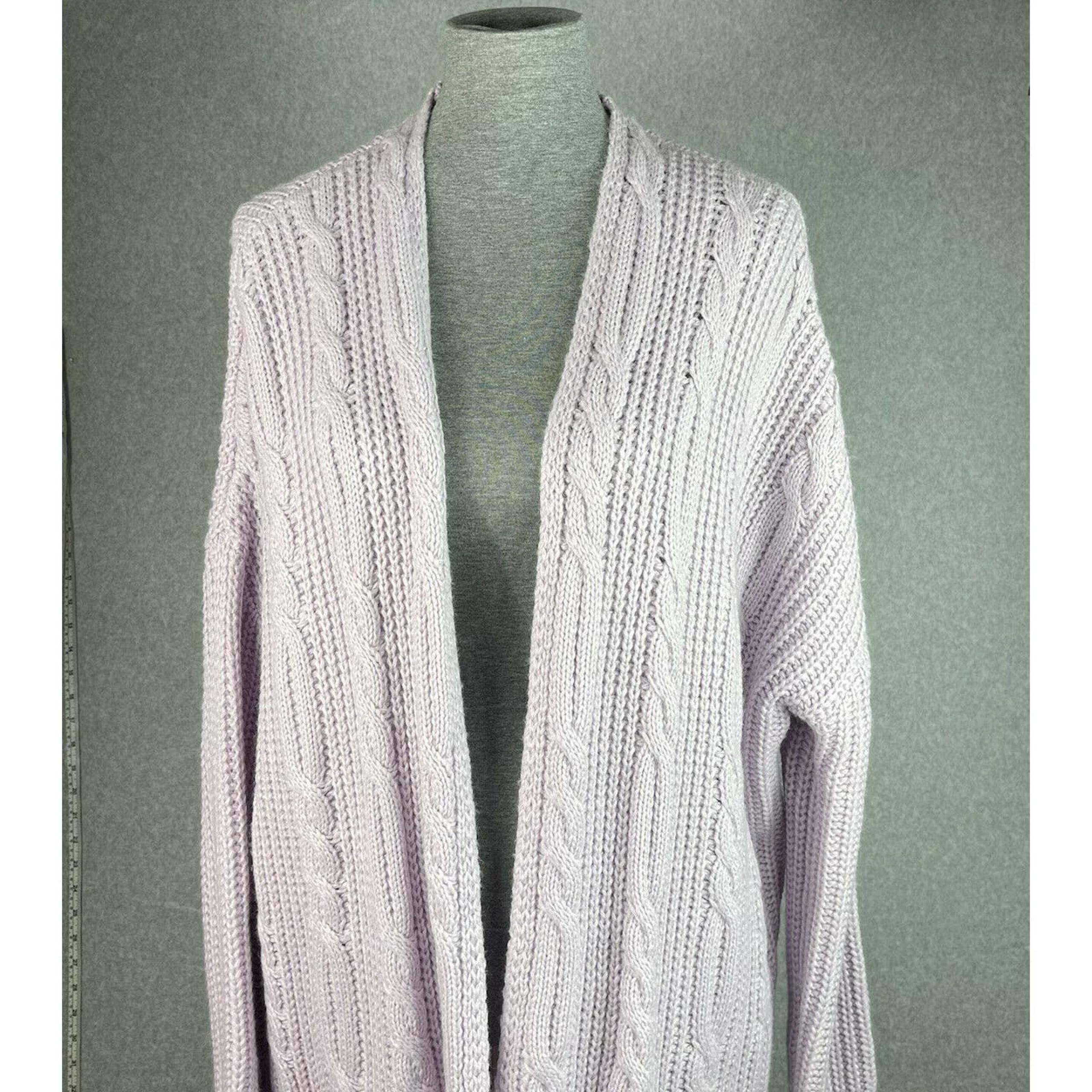 Xhilaration Womens Cardigan Sweater Size L Purple Lilac Open Front Chunky Cable