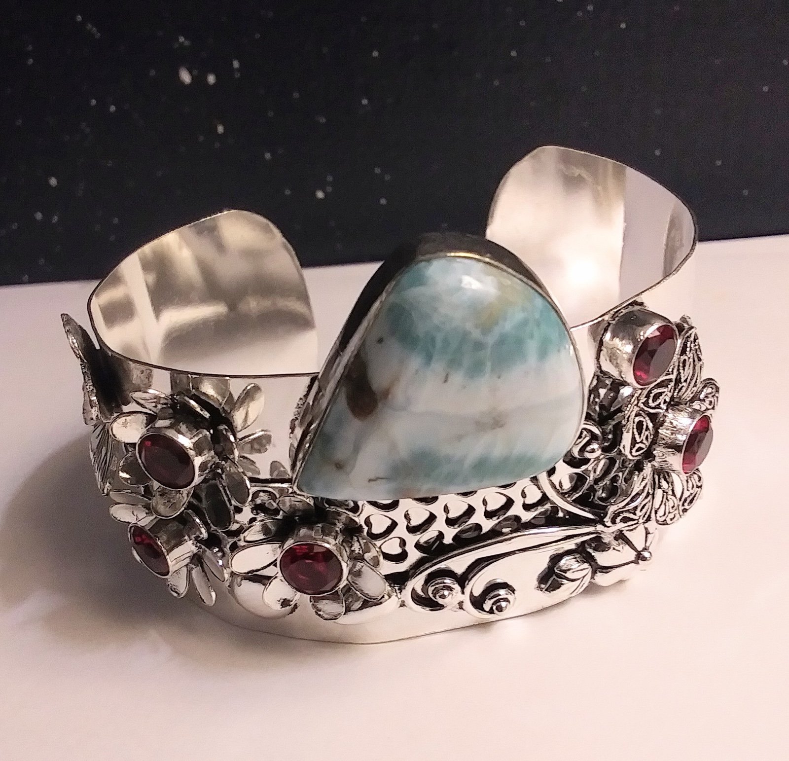Labradorite Garnet 925 Sterling Silver Cuff Bracelet