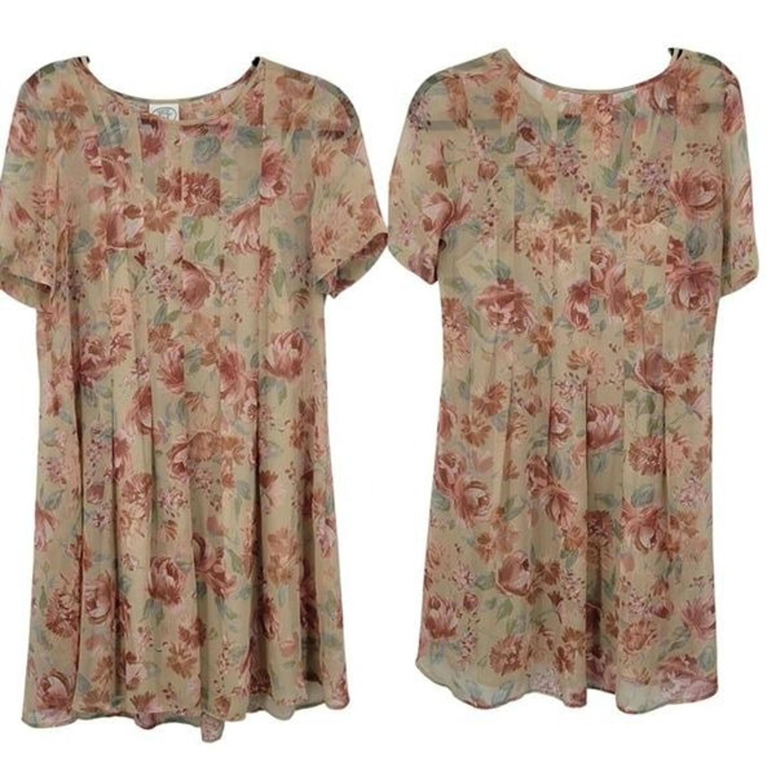Vtg Laura Ashley Sheer Floral Short-Sleeve  Shift Dress Sz 4 Boho Cottagecore