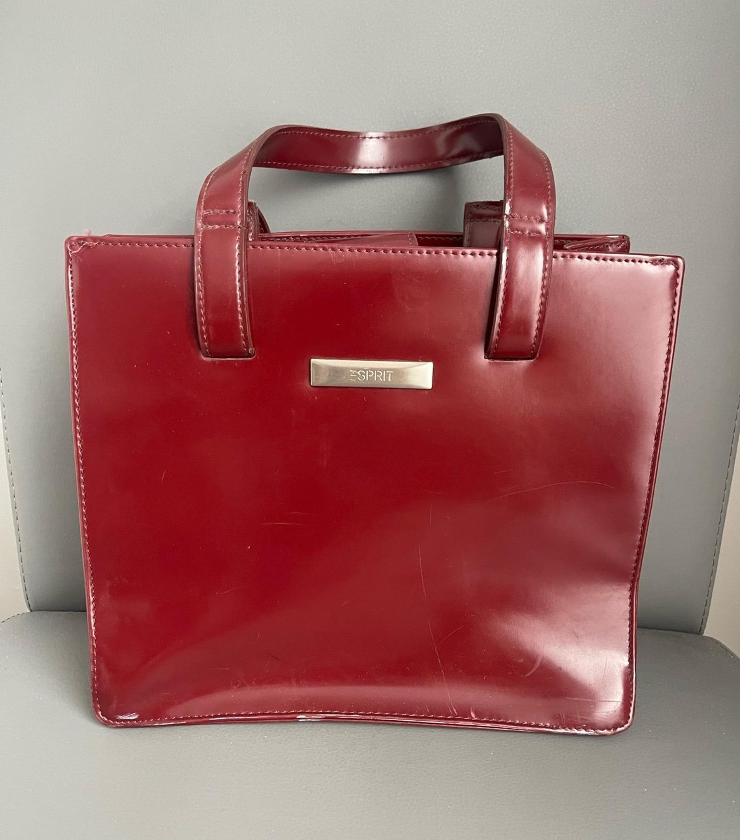 Vintage Boxy 90s Esprit Cherry Red Pantent Leather Shoulder Bag Purse