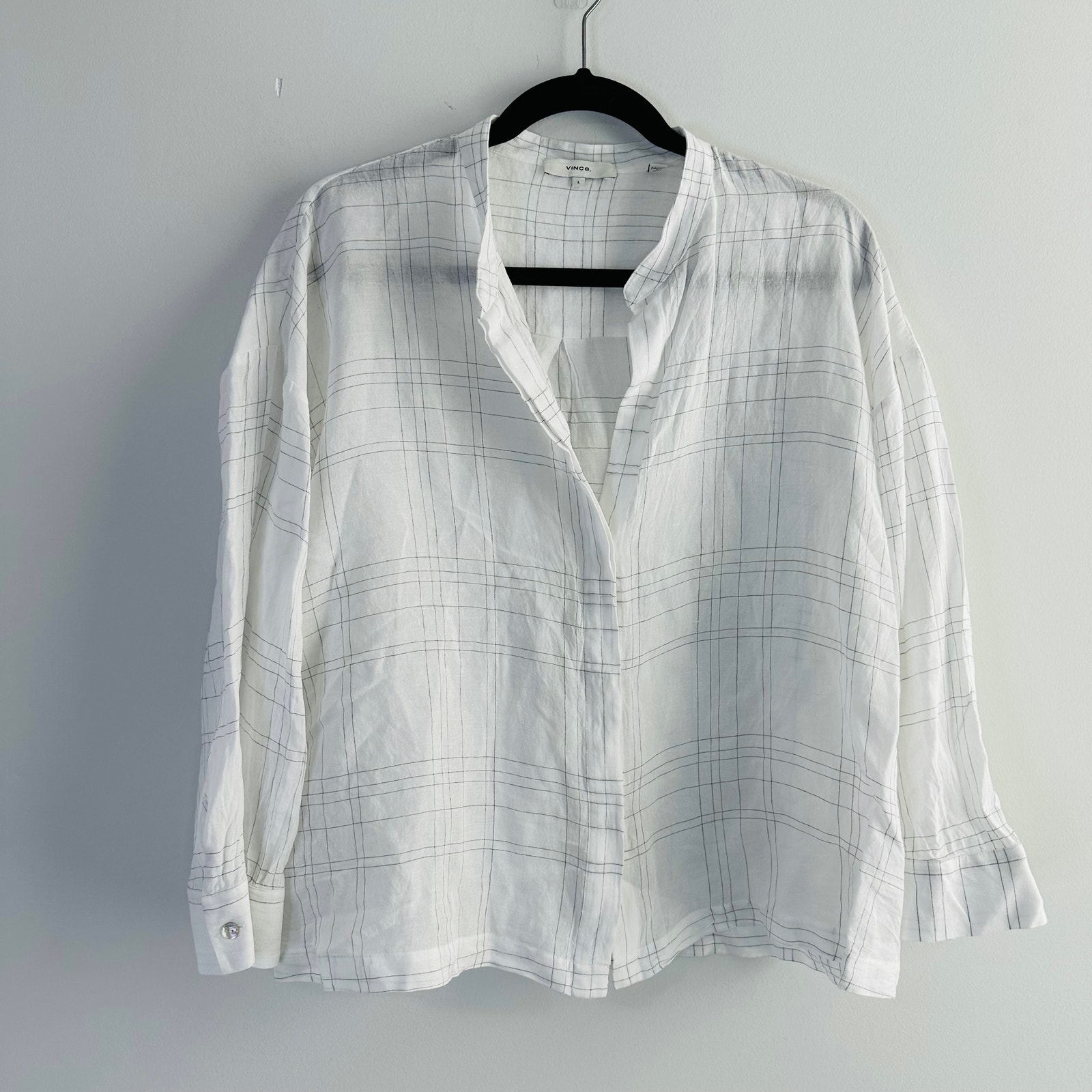 Vince Plaid Button-Up Blouse In Optic White
