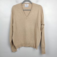 Vintage Sims Ltd 100% Cashmere Sweater Mens Medium Tan V-Neck Made in Scotland