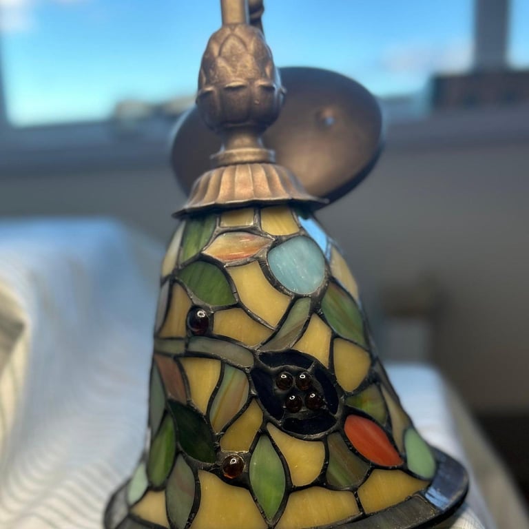 Set of Two-stained Glass Tiffany Style Pendant Light in Burnished Bronze