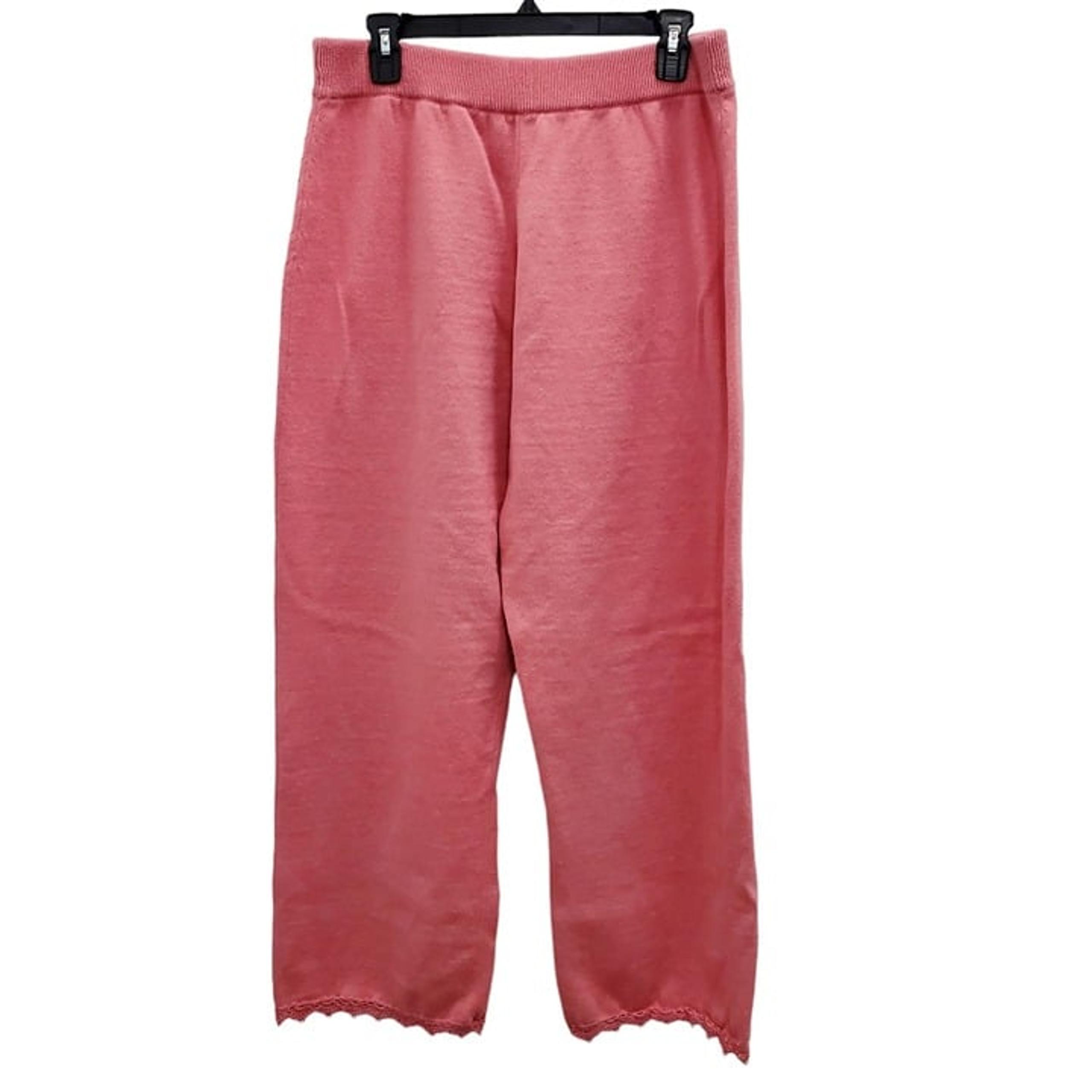Storybook Knits for HSN Women's Vintage Pink Wide Leg Lace Trim Knit Pants Sz L