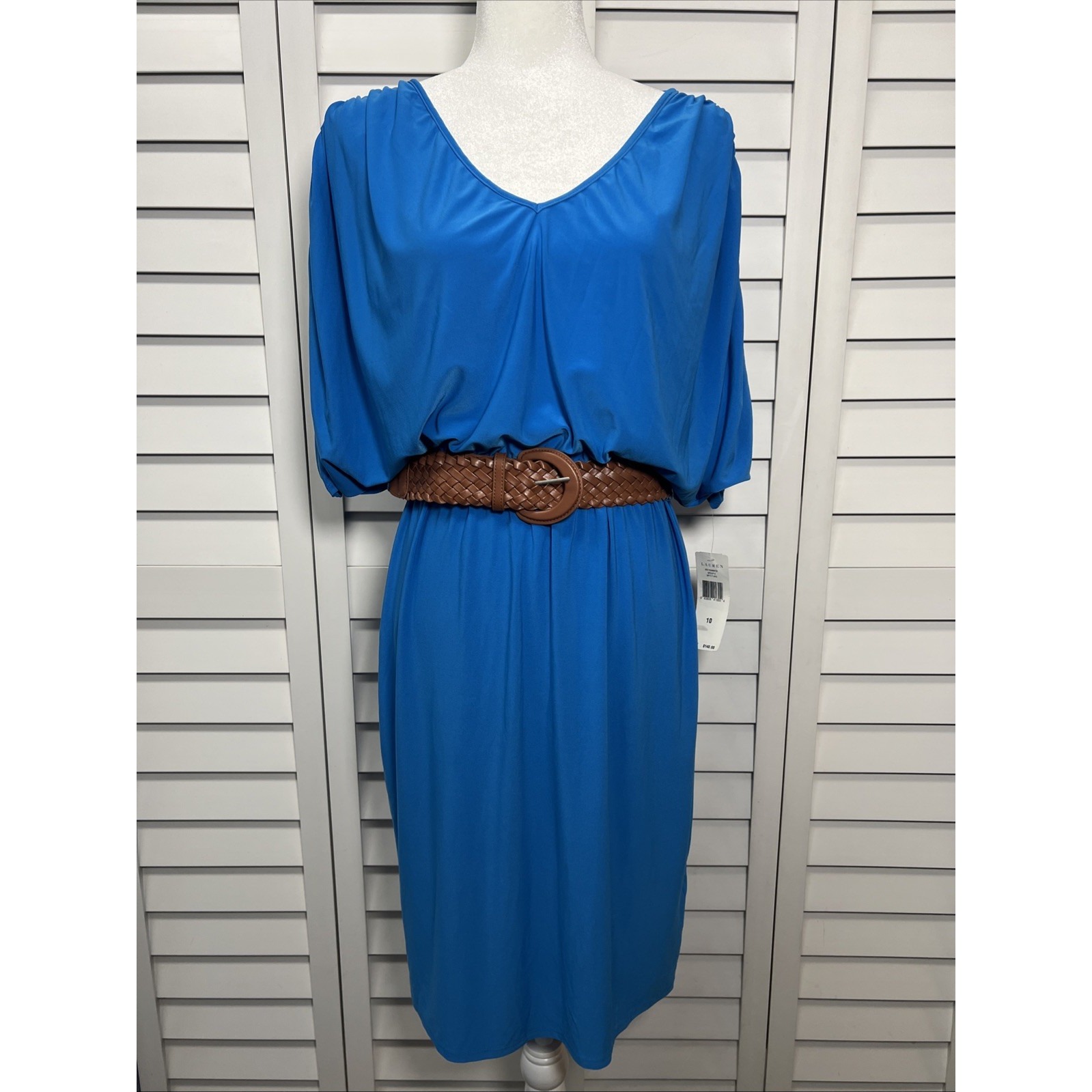 Lauren Ralph Lauren Dolman Sleeve V-Neck Stretch Dress Size 10 Turquoise NWT