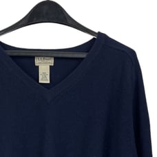 LL Bean Mens XL 100% Lambs Wool V Neck Sweater Pullover Solid Navy Blue