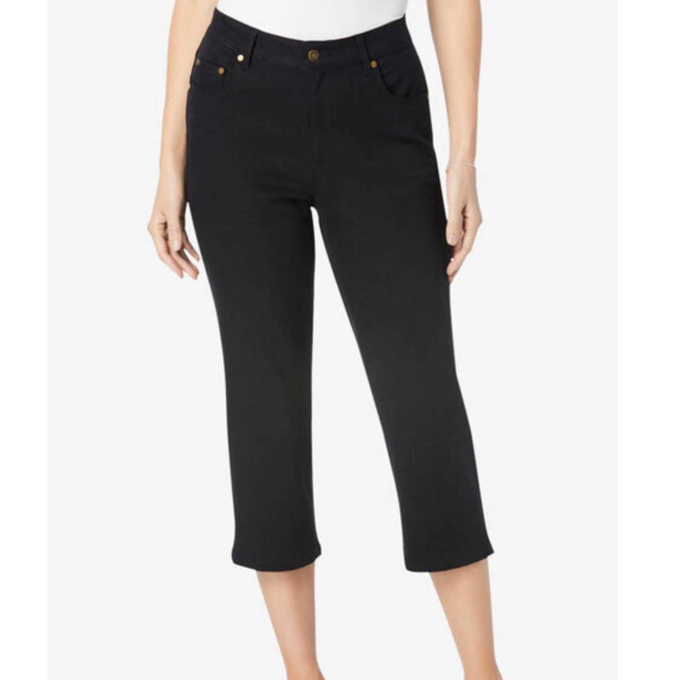 WOMAN WITHIN BLACK JEAN RELAXED FIT STRETCH CAPRIS SIZE 30W