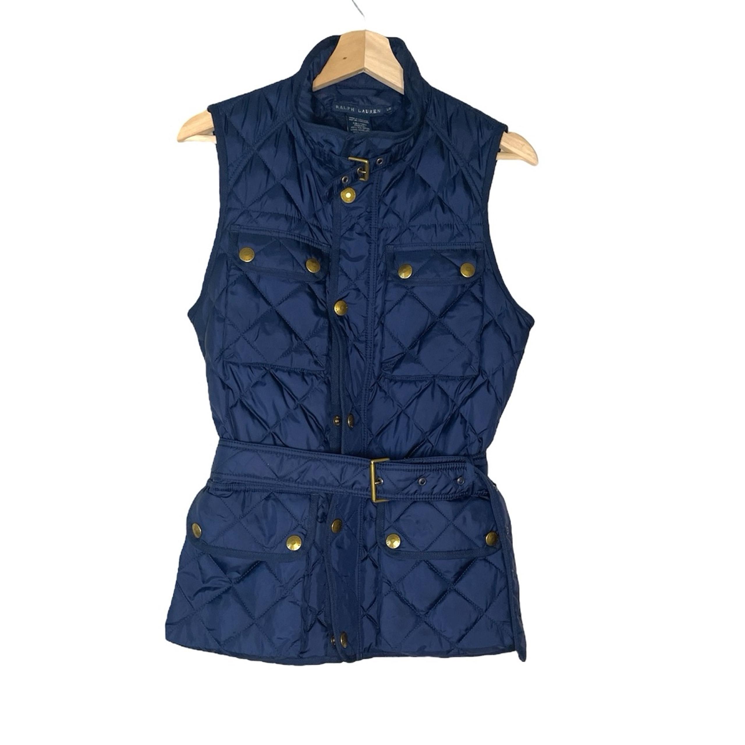 Ralph Lauren Quilted Vest Navy Blue Belted Large