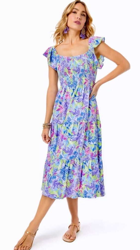 Lilly Pulitzer Jilly Smocked Knit Midi Dress Dew Drop NWT