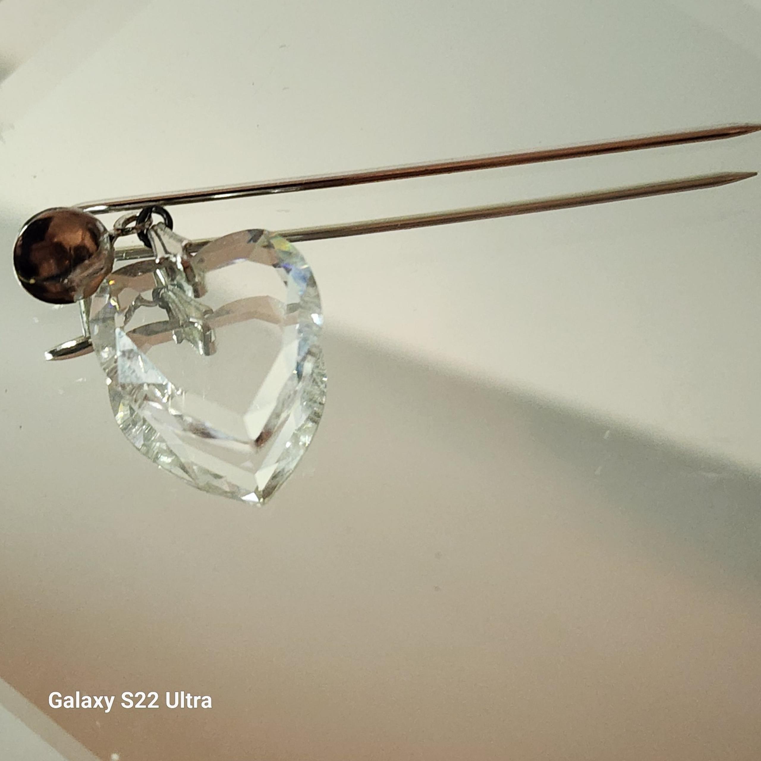 Vintage Crystal Heart Stickpin – With Box, Gorham Bag & Gorham Pouch