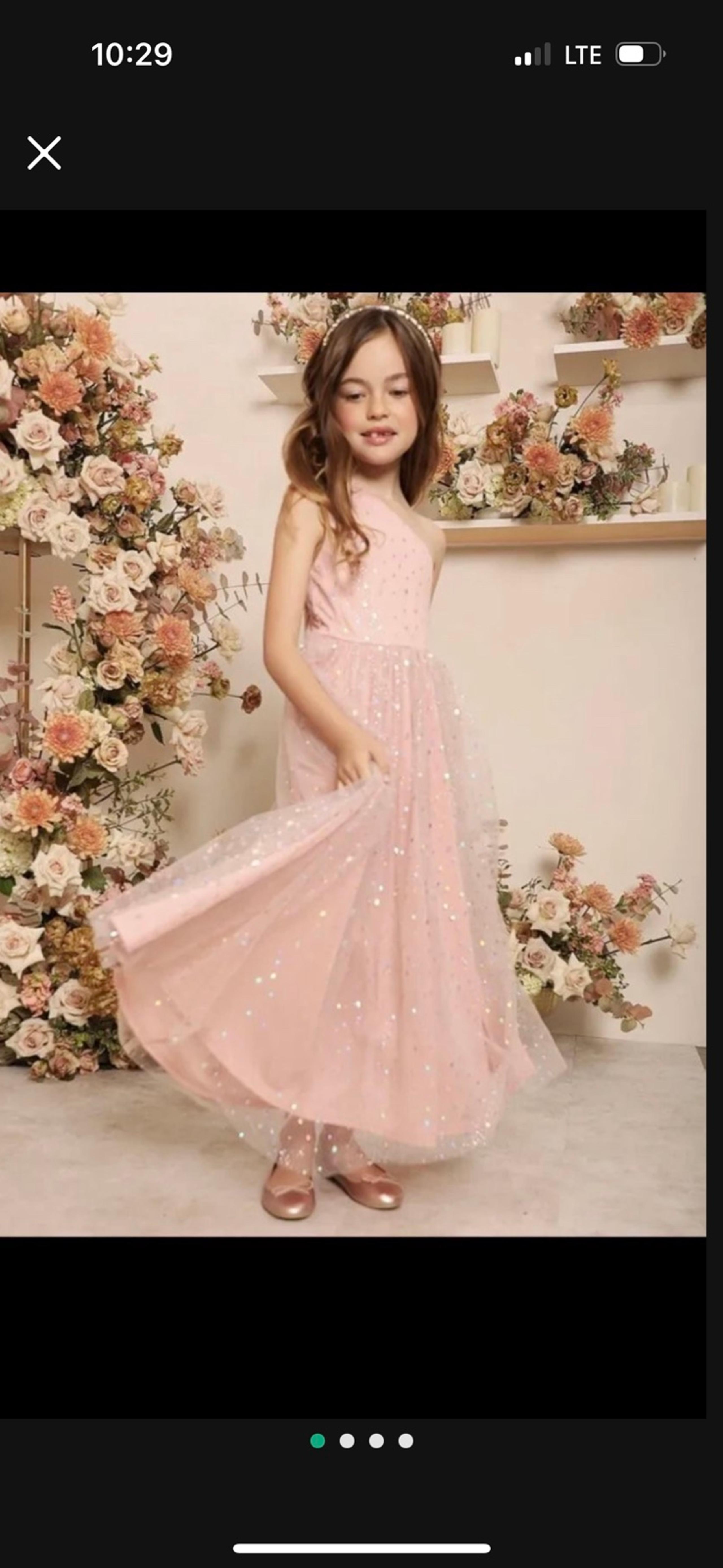 SHEIN Girls One Shoulder Pink Sequin Mesh Flare Hem Dress