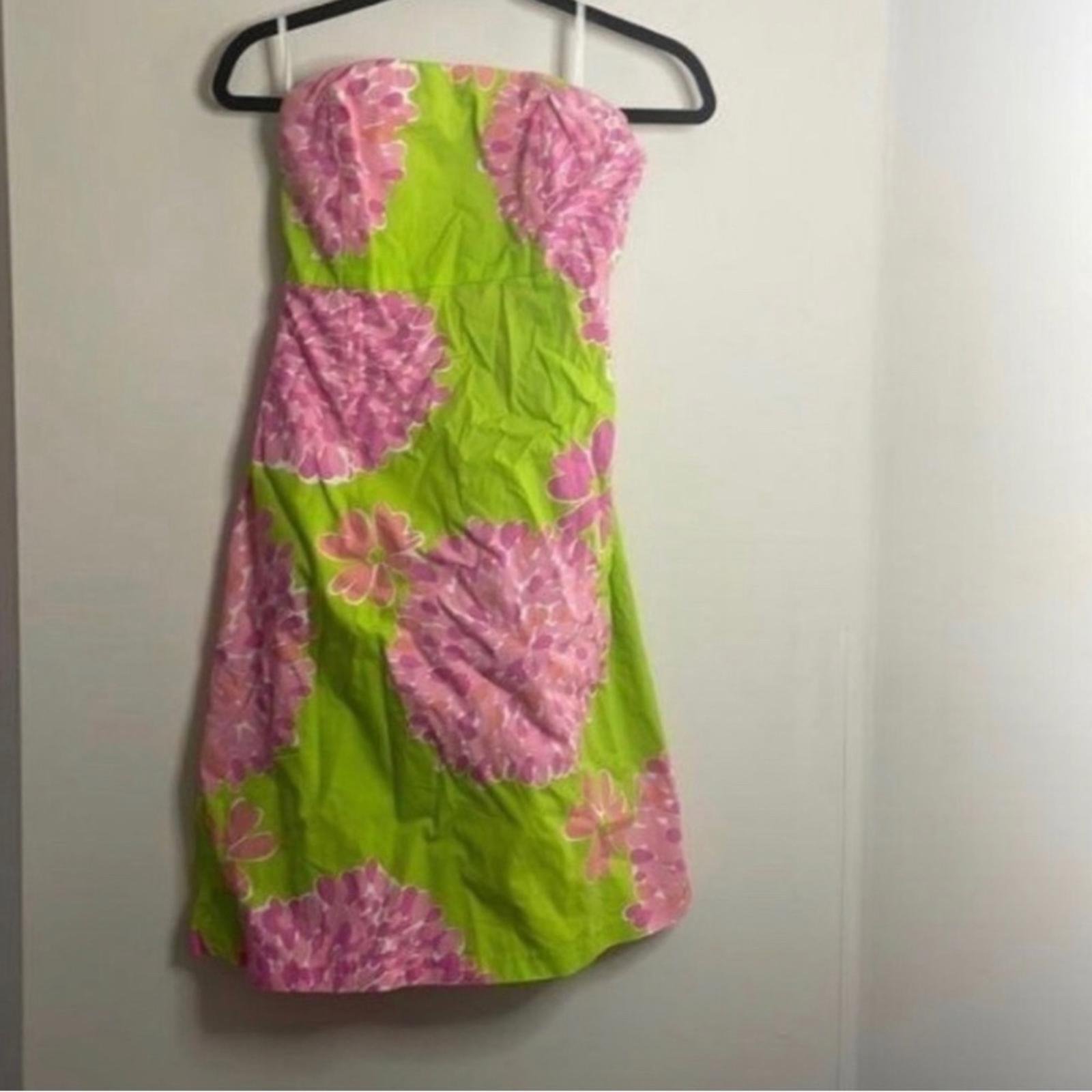Lilly Pulitzer Green Strapless Dress Pink Floral and Cut Out Back