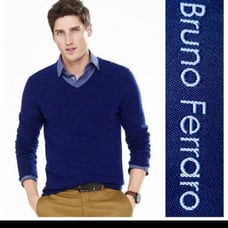 Burno Ferraro Vneck 100% Fine Merino Wool Large Heathered Navy Sweater