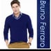 Burno Ferraro Vneck 100% Fine Merino Wool Large Heathered Navy Sweater