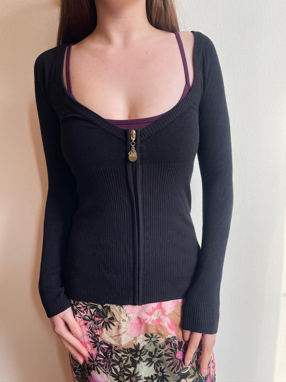 Guess Black Zip Up Sweater Top