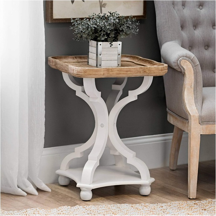 Rustic Cottagecore Accent End Table, Natural Tray Top Side Table Night