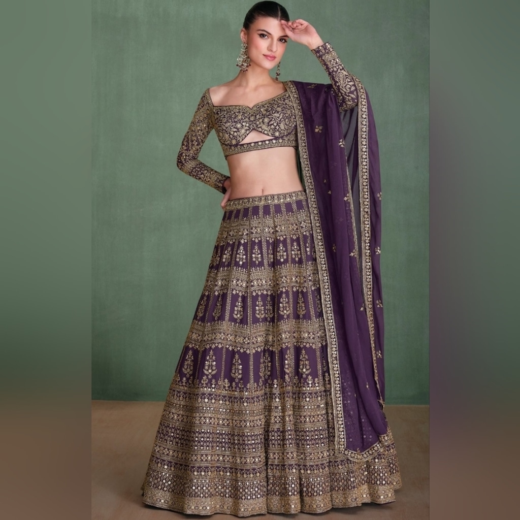 Stunning Purple Embroidered Lehenga Choli in Georgette