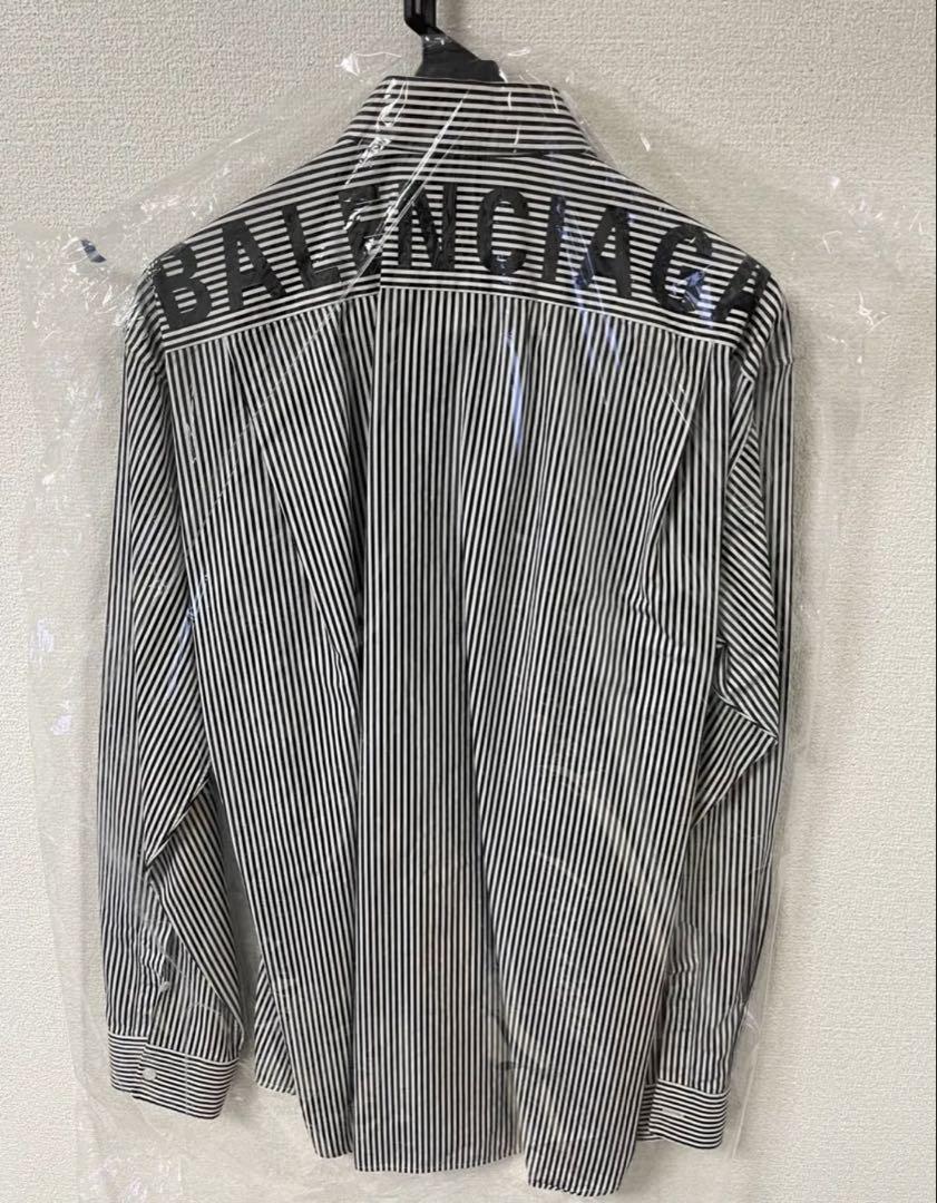 BALENCIAGA Striped Shirt with Back Logo, Size 38 (XL equivalent)