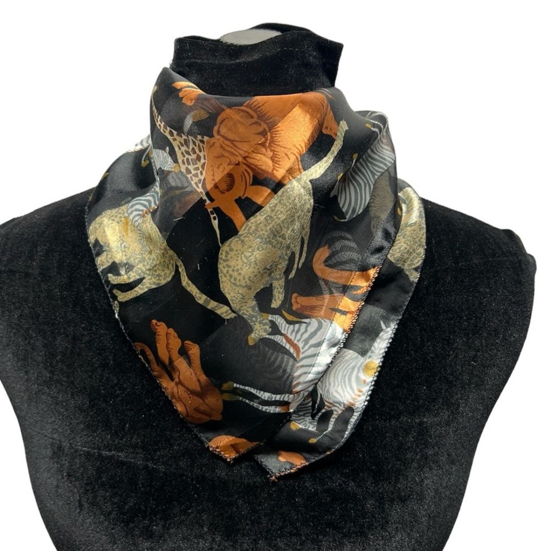 Into Africa animal print black silky scarf neck scarf square 21”x21”
