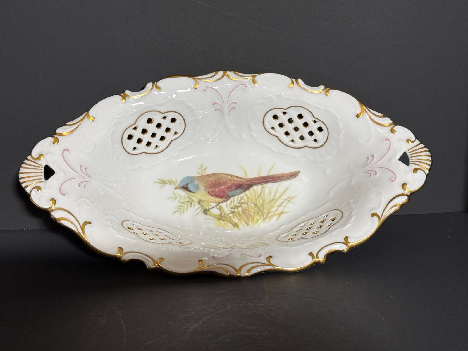 Vintage Pirken-Hammer Rare Blue Bird Oval Porcelain Bowl