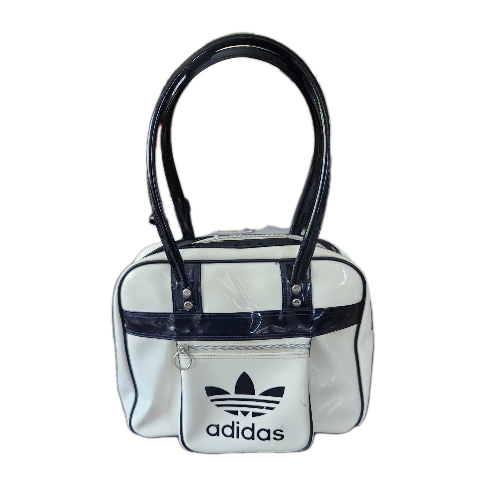 Vintage Adidas Rare White Retro Bowling Bag Trefoil Logo Patent 90s Y2k Large