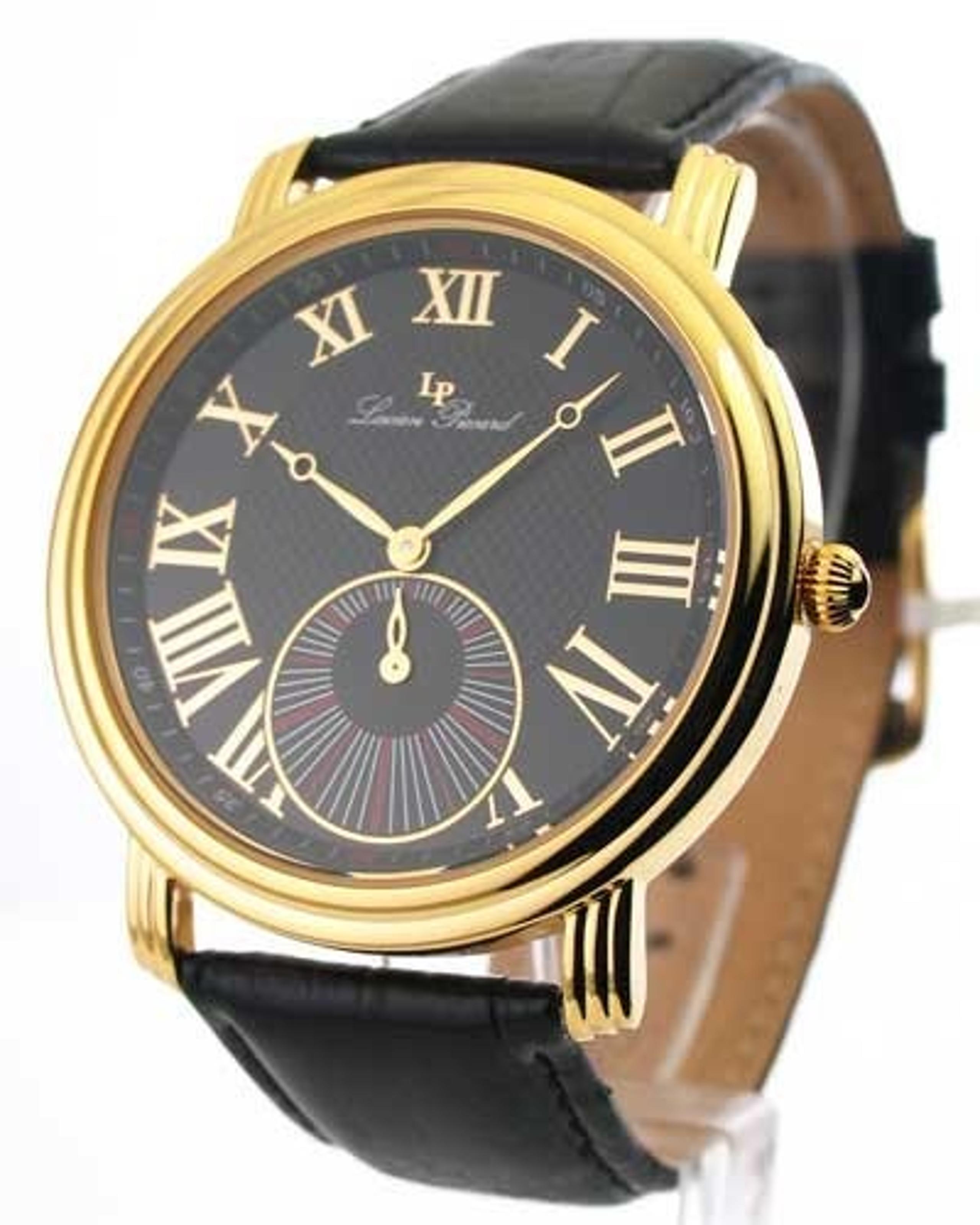 Mens Lucien Piccard Leather Gold Watch