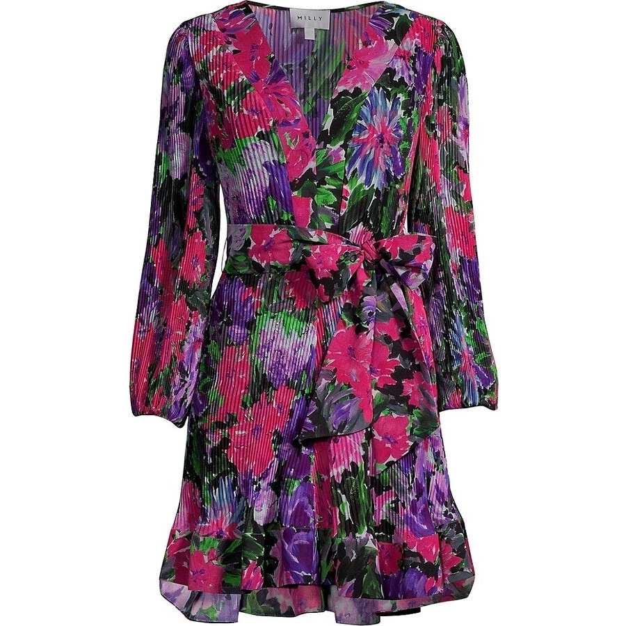 NWT Milly Liv Belted Pleated A-Line Floral Motif Flare Hem Minidress Size 4
