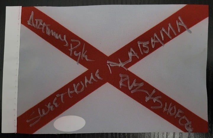 Artimus Pyle signed mini-Alabama 5x7 flag Lynyrd Skynyrd Sweet Home Alabama JSA