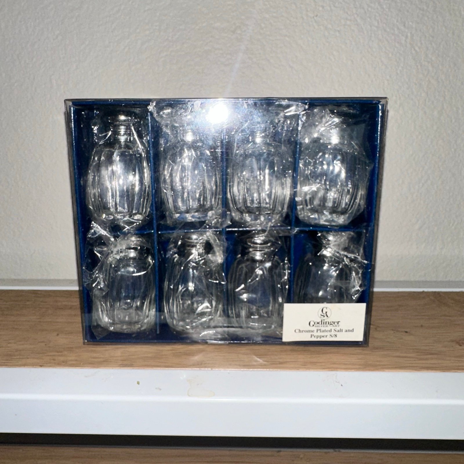 Godinger Silver Art Chrome Plated Clear Glass Salt And Pepper Small 8 Piece Set