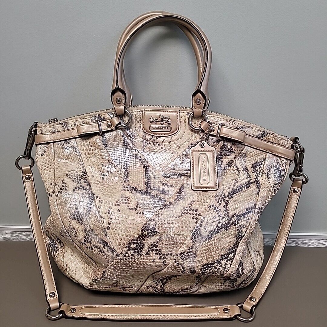 Coach Madison Exotic Lindsey Python Satchel/ Crossbody/ Shoulder Bag Ivory
