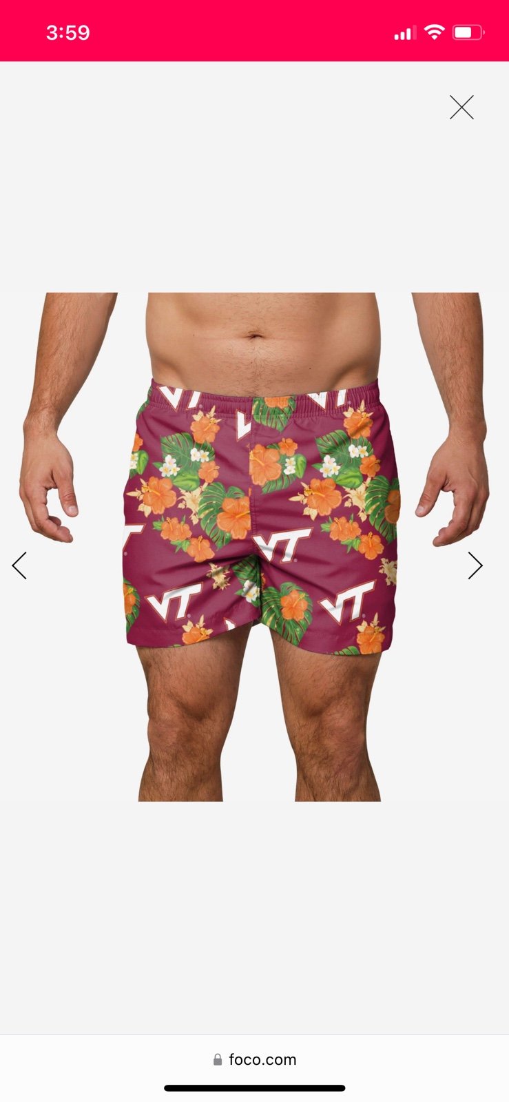 NWT FOCO Virginia Tech Floral Swim Trunks