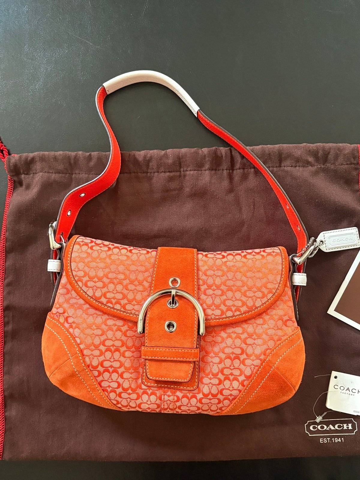 RARE NWT Coach Signature Soho Bag Y2K Buckle Flap Orange