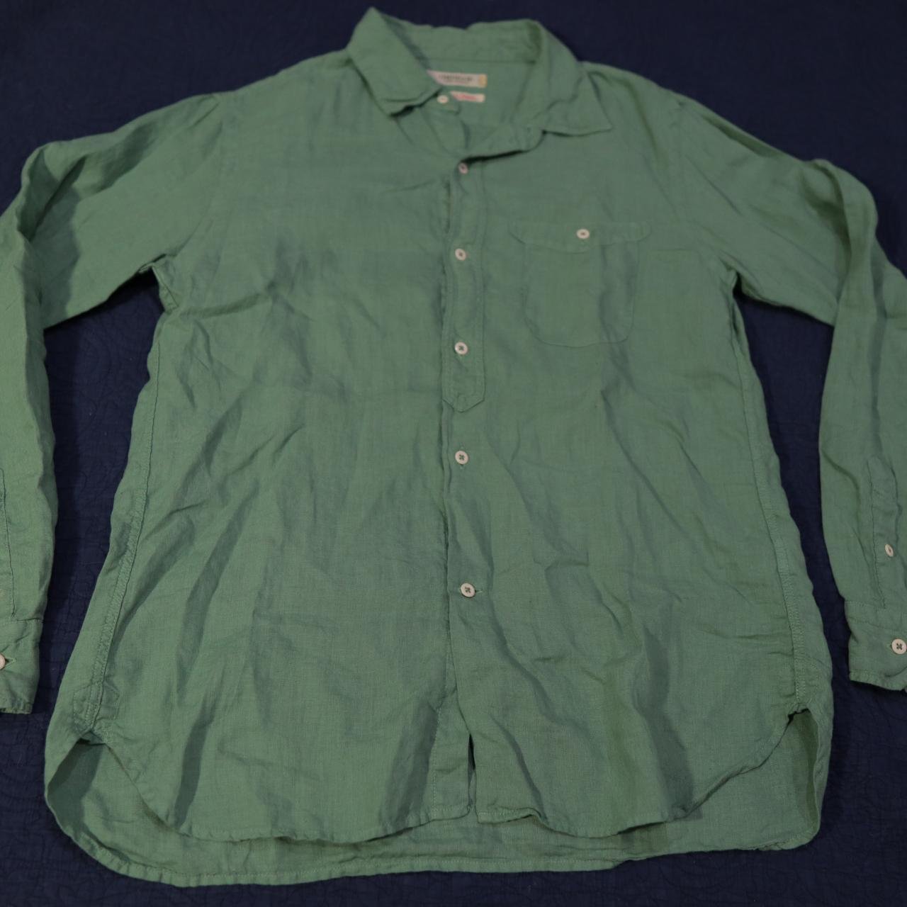 Men's Omnigod Green Linen Button Front Shirt size XL