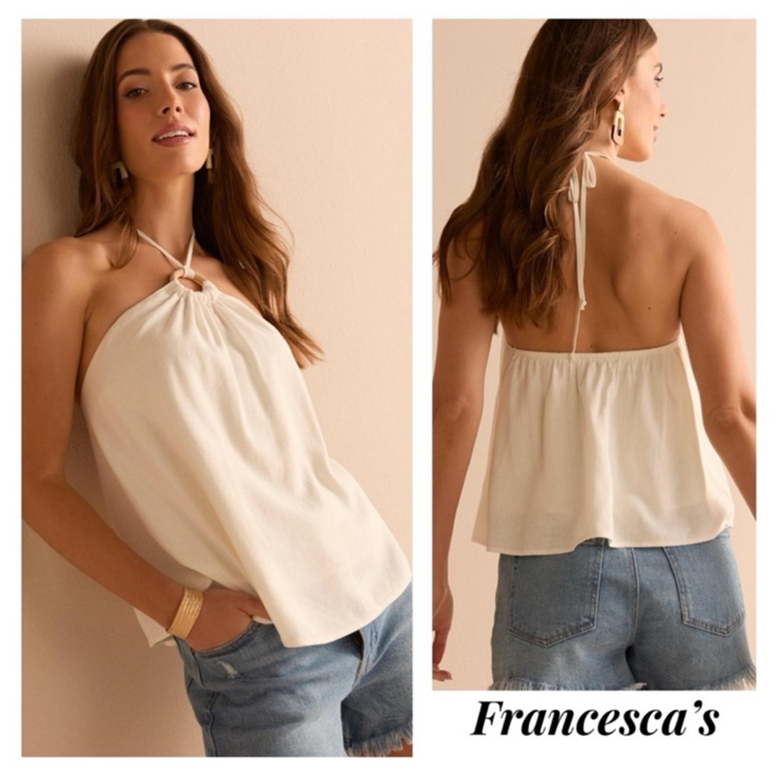 New Francesca's Megan Wood Circle Ivory Halter Top