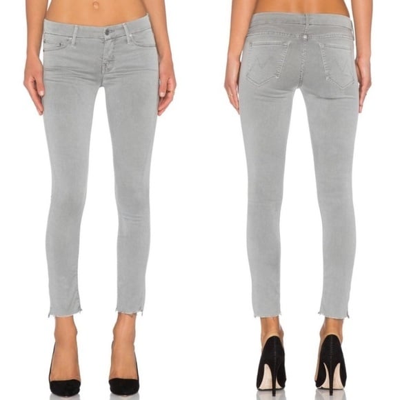 MOTHER the Looker Ankle Fray Skinny Stretch Jeans A Run in the Park Gray 24