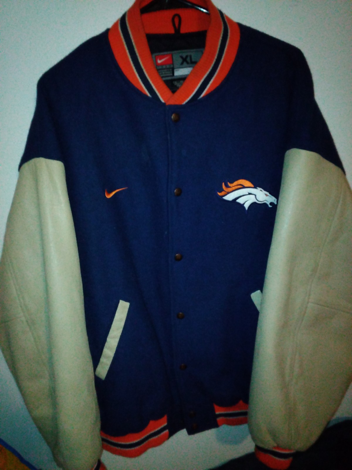 Denver Broncos Nike Team Varsity Style Leather Sleeve Jacket Xl
