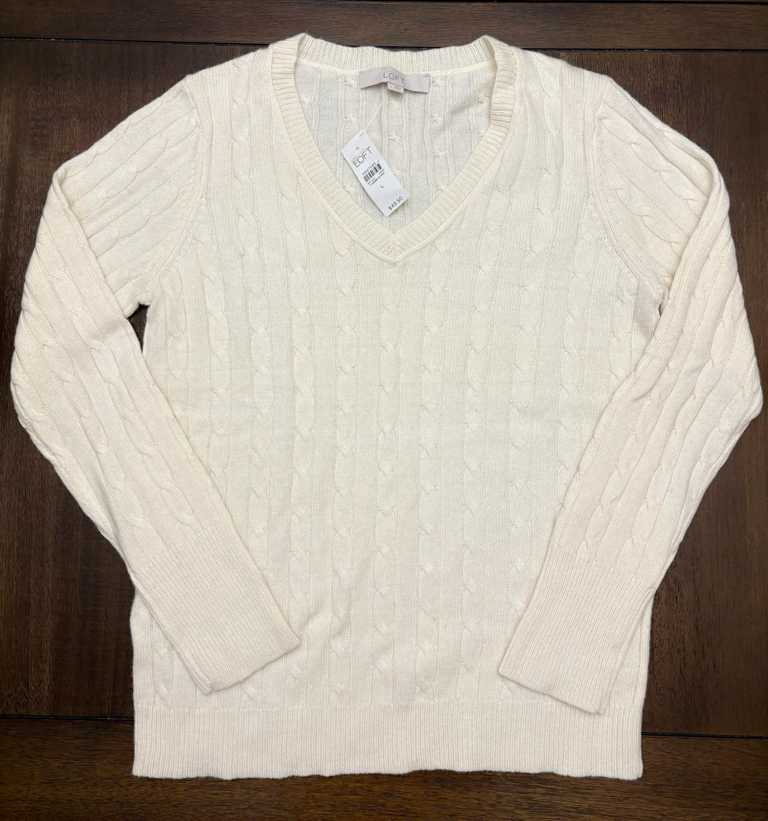 Women's Loft Ivory Cable Knit Sweater Size Large NWT