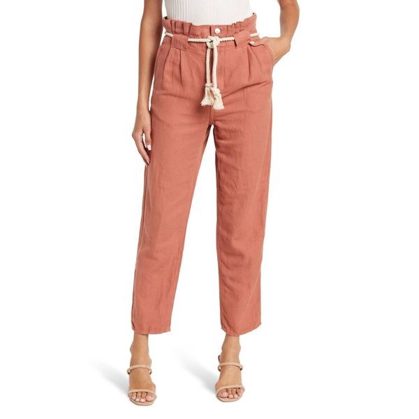 NEW! Veronica Beard Karter Paperbag Linen Blend Casual Crop Pants US 4