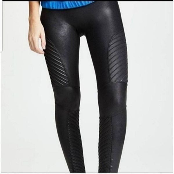 SpanxFaux Leather Moto black Leggings Sz XS