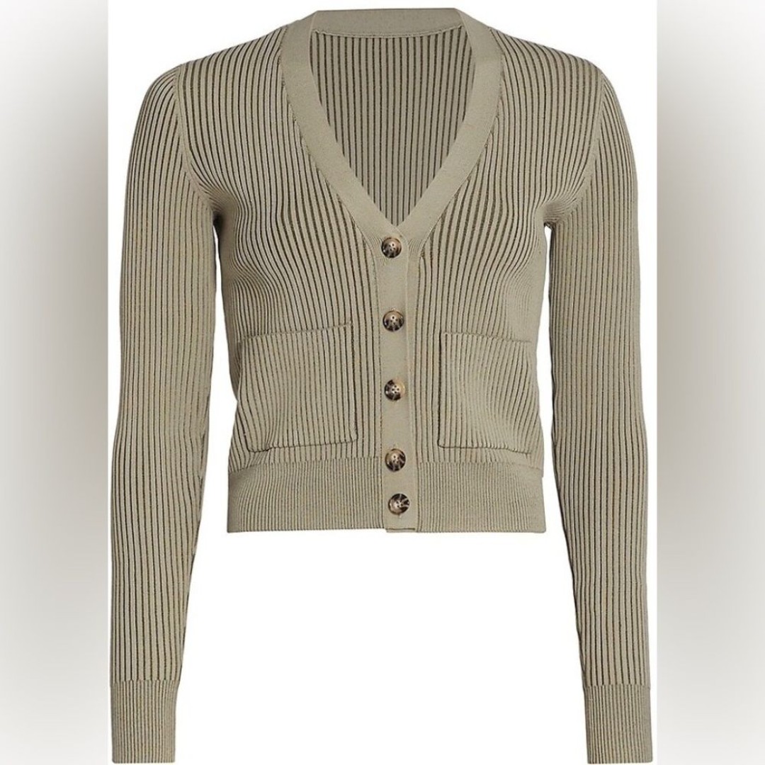 Anine Bing Knit Two Tone Layla Cardigan Green Khaki and Olive Size Largr