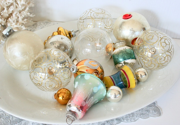 Vintage glass Christmas ornaments mixed lot silver gold Shiny Brite USA W German