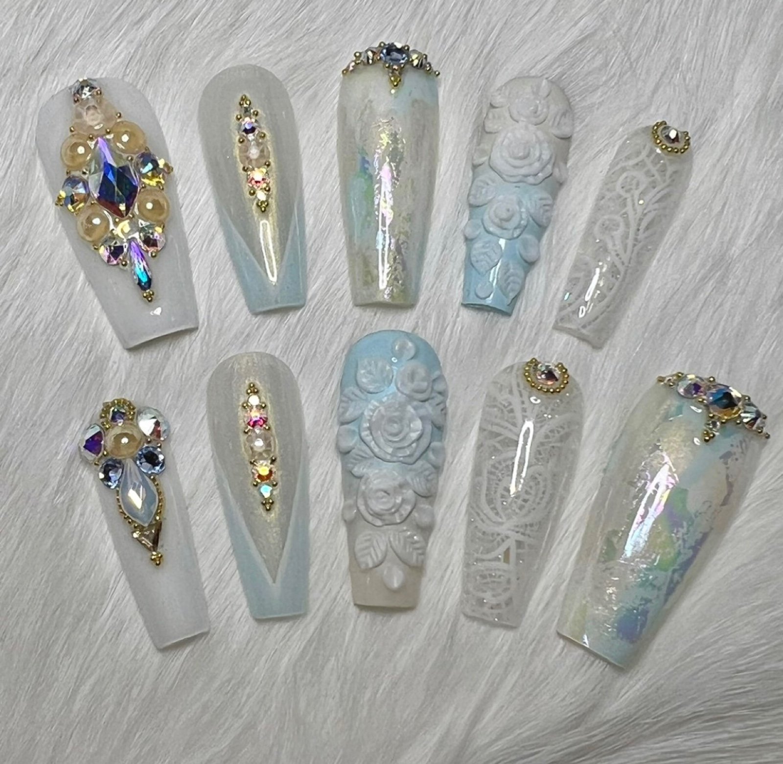 Blue and Lace Press On Nails