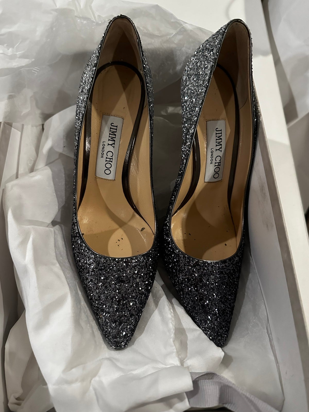 [SOLD] Jimmy choo navy silver sparkle heels