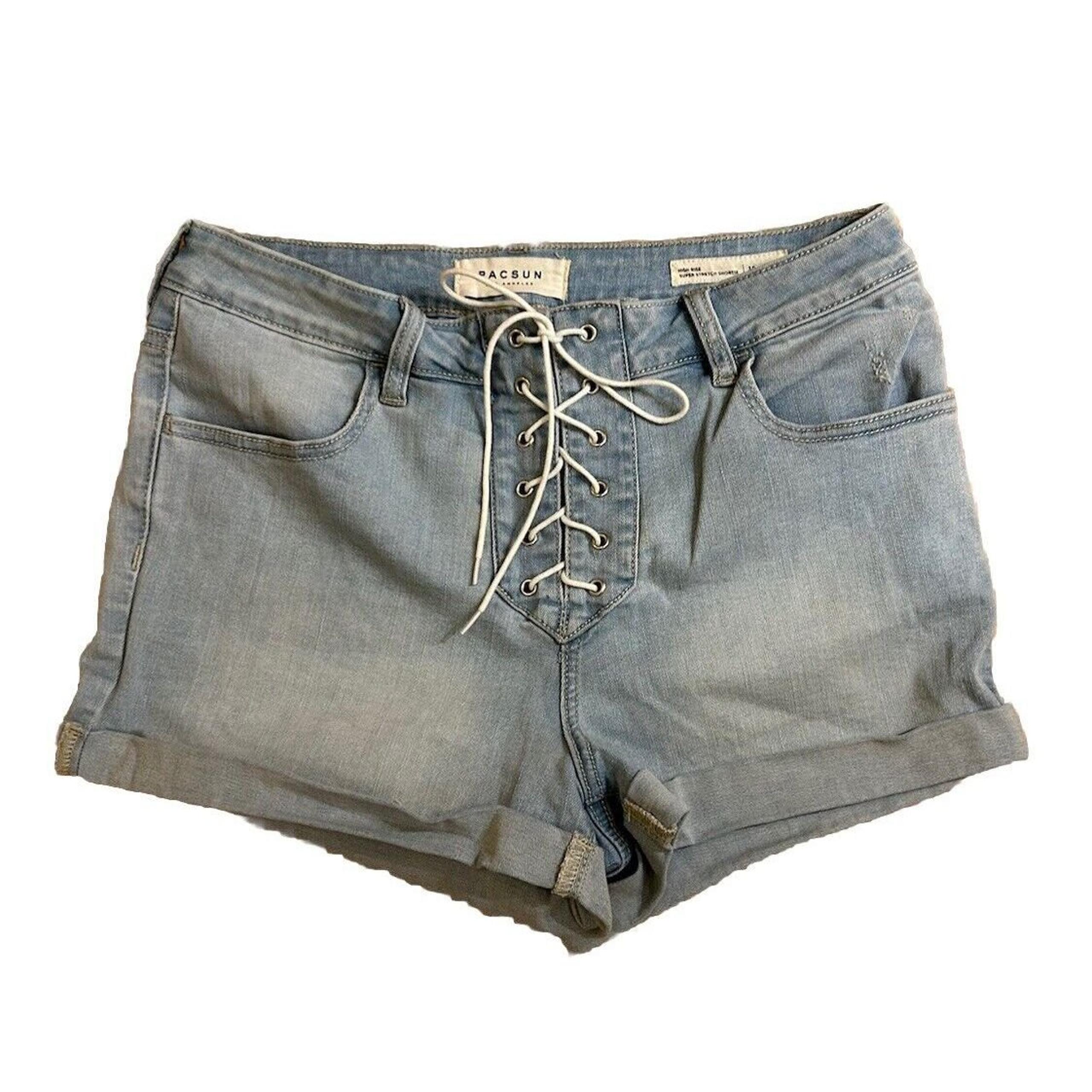 Pacsun Womens Shorts Size 30 High Rise Super Stretch Shortie Lace Up Cuffed Blue