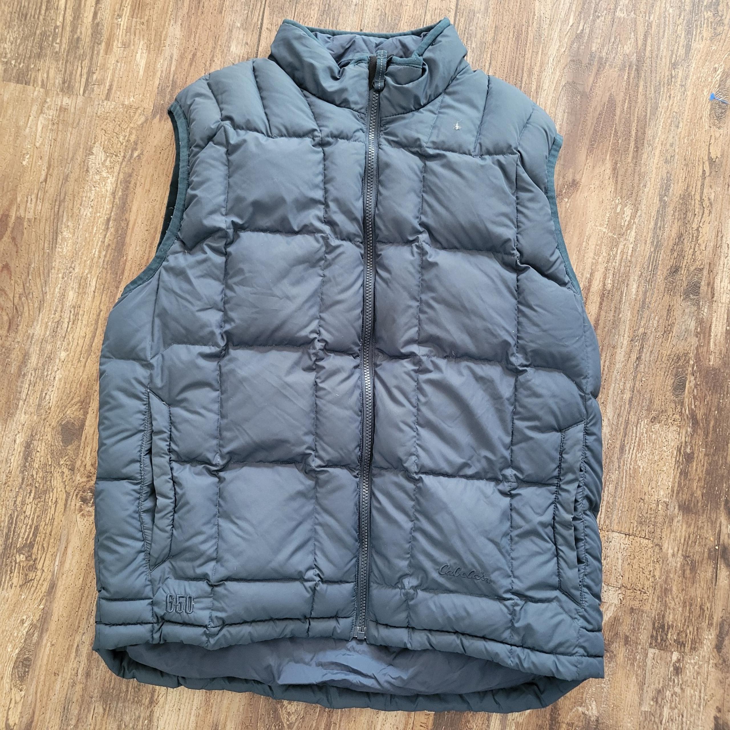 Cabelas Blue Nylon Goose Down Puffy Vest Mens Ski Hiking Camping Hunting Zip M - Cabela's